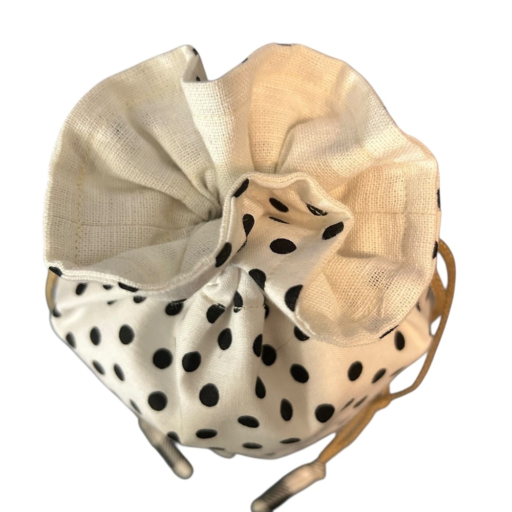Black White Polka Dot Buffalo Plaid Handmade Drawstring Pouch Bucket Bag NEW - Picture 4 of 7